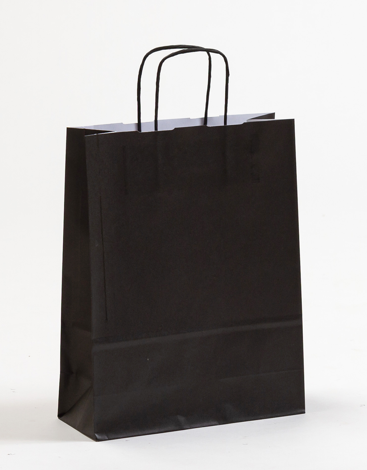 Produktbild Papiertragetaschen FASHION mit gedrehter Papierkordel schwarz in der Größe 24 x 10 x 31 cm