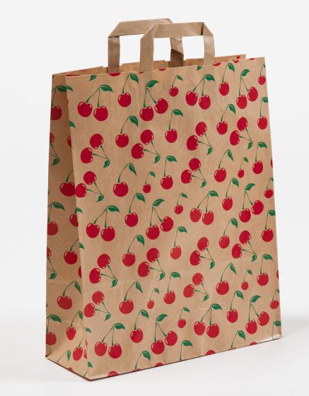 Produktbild Papiertragetaschen mit Flachhenkel braun  - Kirschen in der Größe 32 x 12 x 40 cm