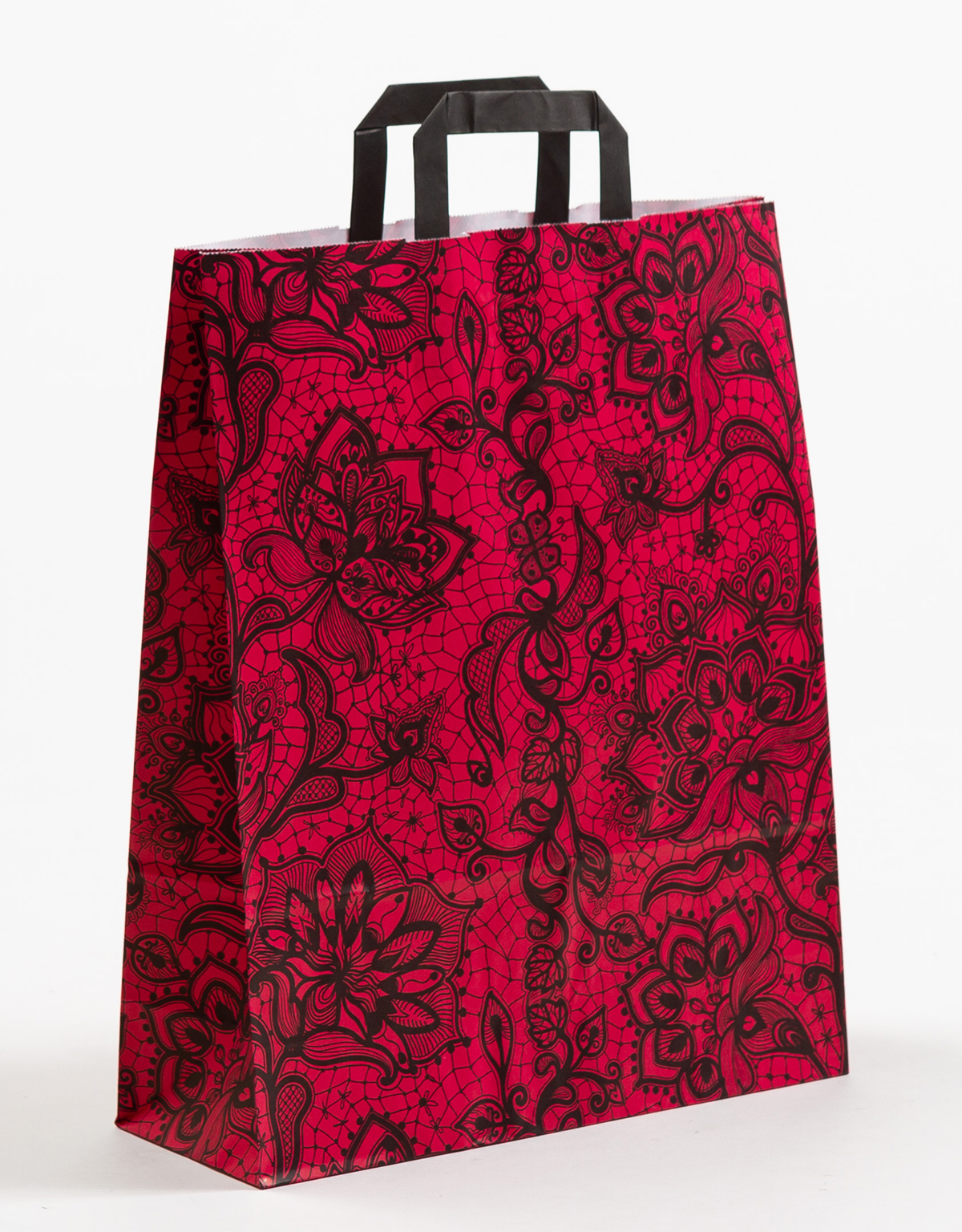 Produktbild Papiertragetaschen mit Flachhenkel - Spitze rubin in der Größe 32 x 12 x 40 cm
