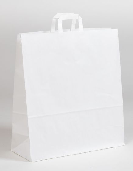 Produktbild Papiertragetaschen mit Flachhenkel weiß in der Größe 45 x 17 x 48 cm
