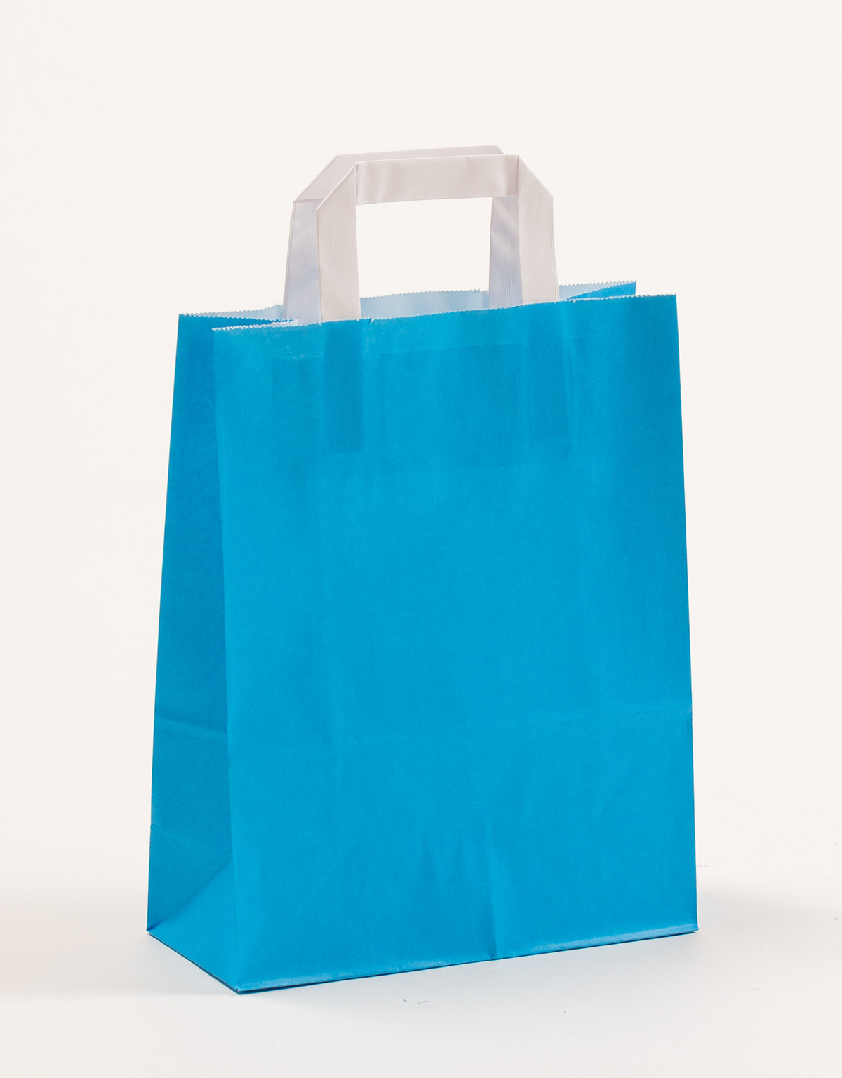 Produktbild Papiertragetaschen mit Flachhenkel blau in der Größe 22 x 10 x 28 cm
