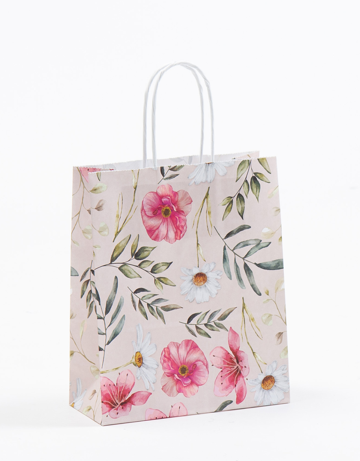 Produktbild Papiertragetaschen mit gedrehter Papierkordel Blütenpracht Blumen in der Größe 18 x 8 x 22 cm