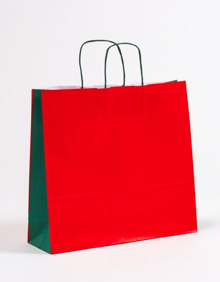Produktbild Papiertragetaschen DUO rot/grün mit gedrehter Papierkordel in der Größe 40 x 12 x 36 cm