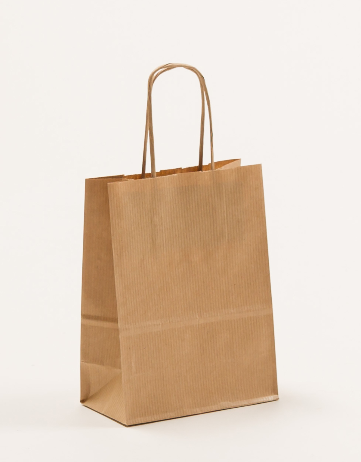 Produktbild Papiertragetaschen mit gedrehter Papierkordel braun gerippt in der Größe 15 x 8 x 20 cm