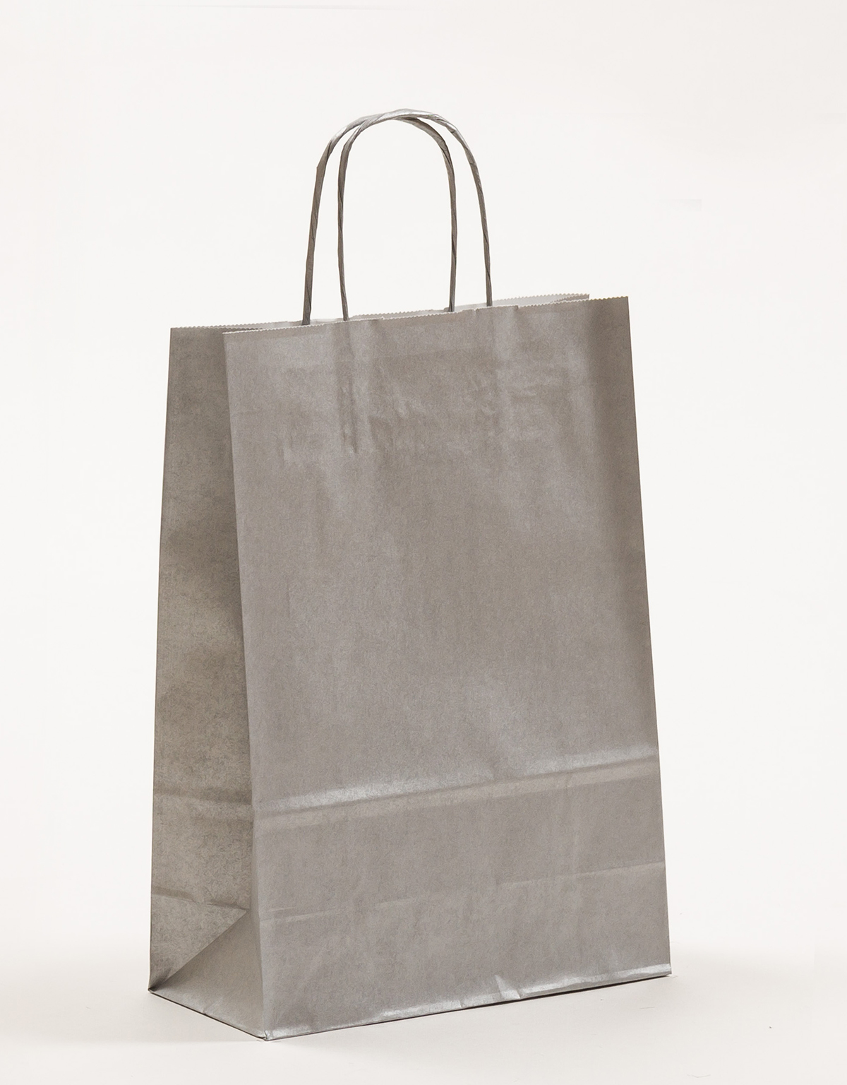 Produktbild Papiertragetaschen mit gedrehter Papierkordel silber in der Größe 22 x 10 x 31 cm