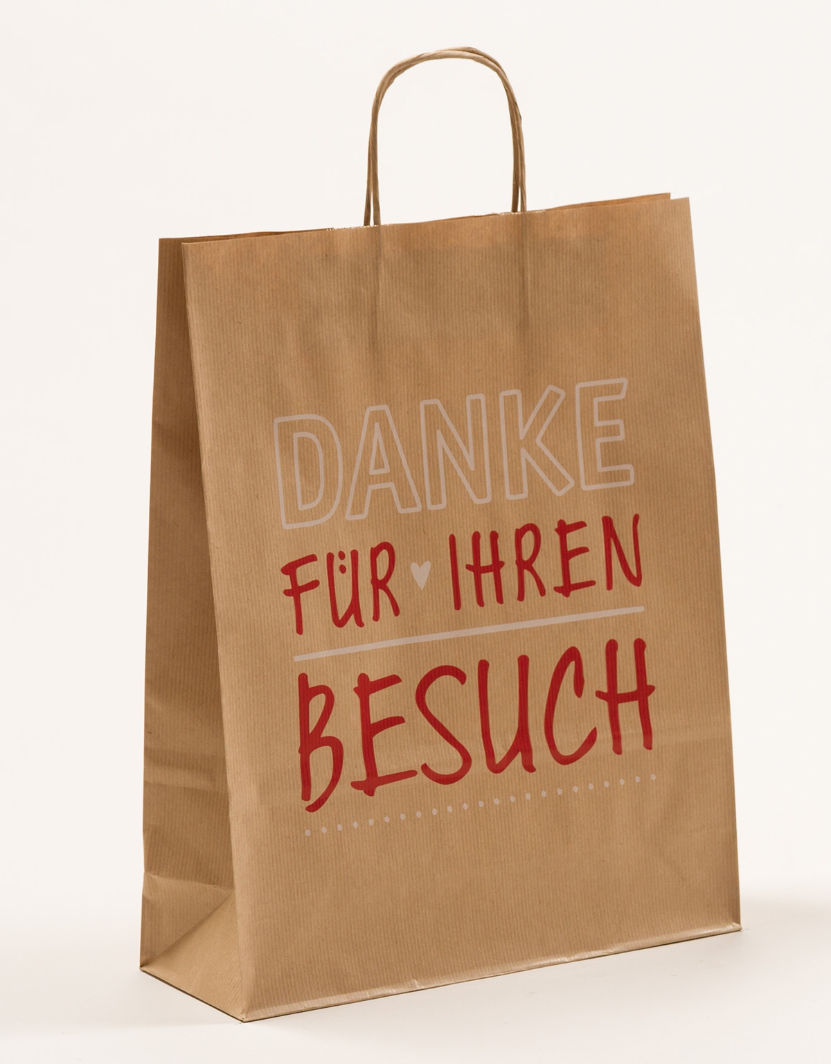 Produktbild Papiertragetaschen mit gedrehter Papierkordel Danke in der Größe 32 x 12 x 41 cm