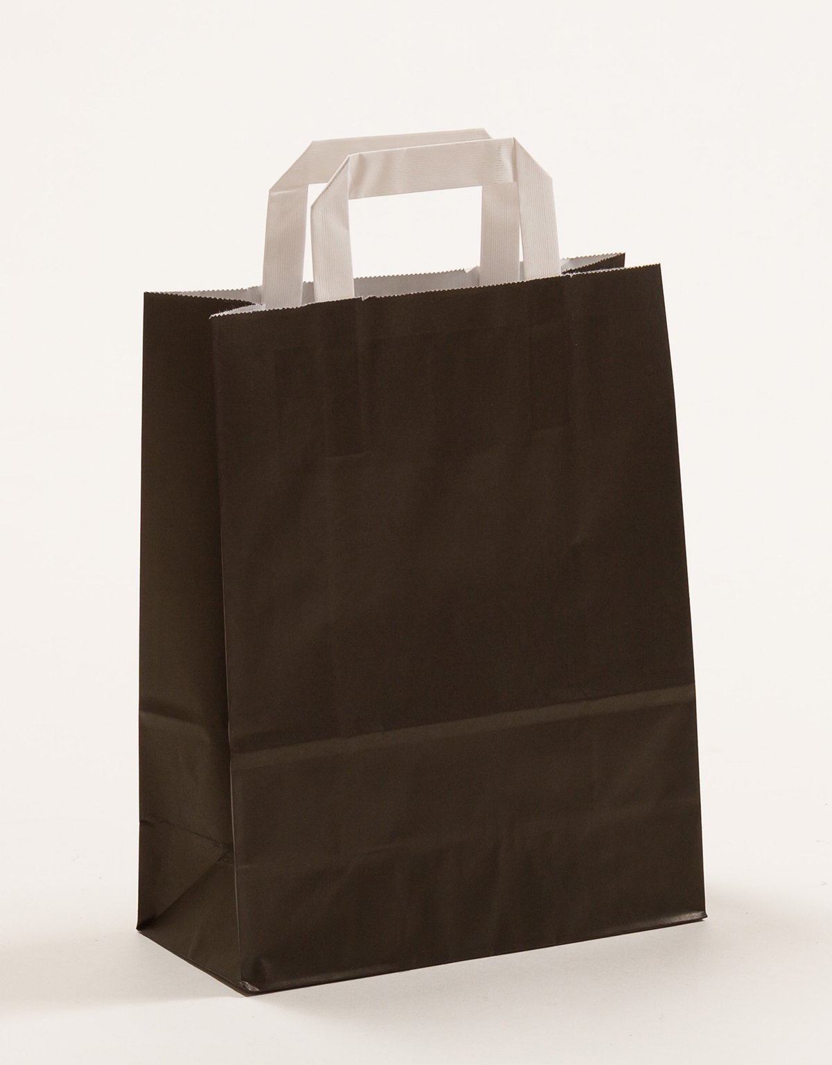 Produktbild Papiertragetaschen mit Flachhenkel schwarz in der Größe 22 x 10 x 28 cm