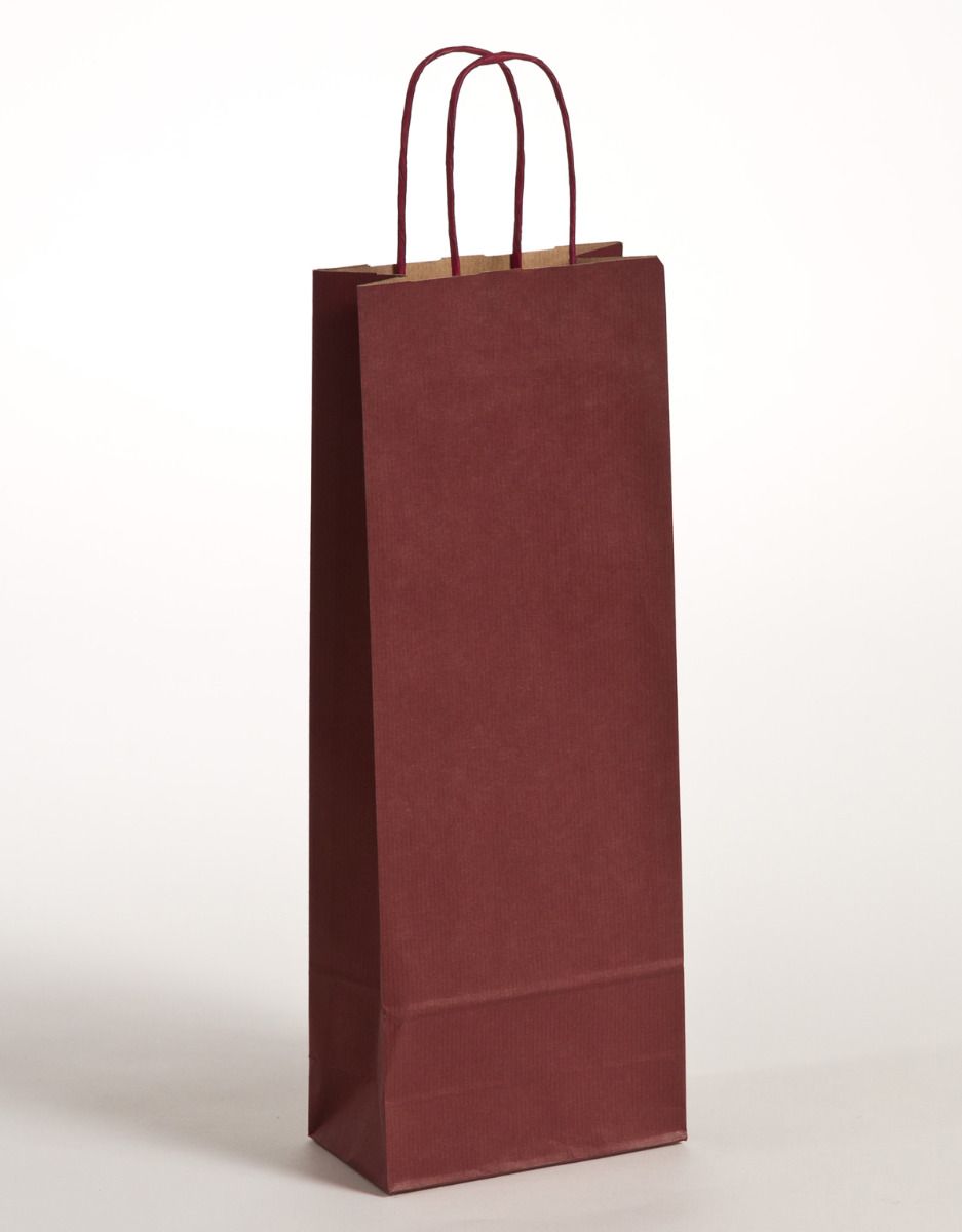 Produktbild Flaschentaschen Papiertragetaschen mit gedrehter Papierkordel bordeaux in der Größe 15 x 8 x 39,5 cm